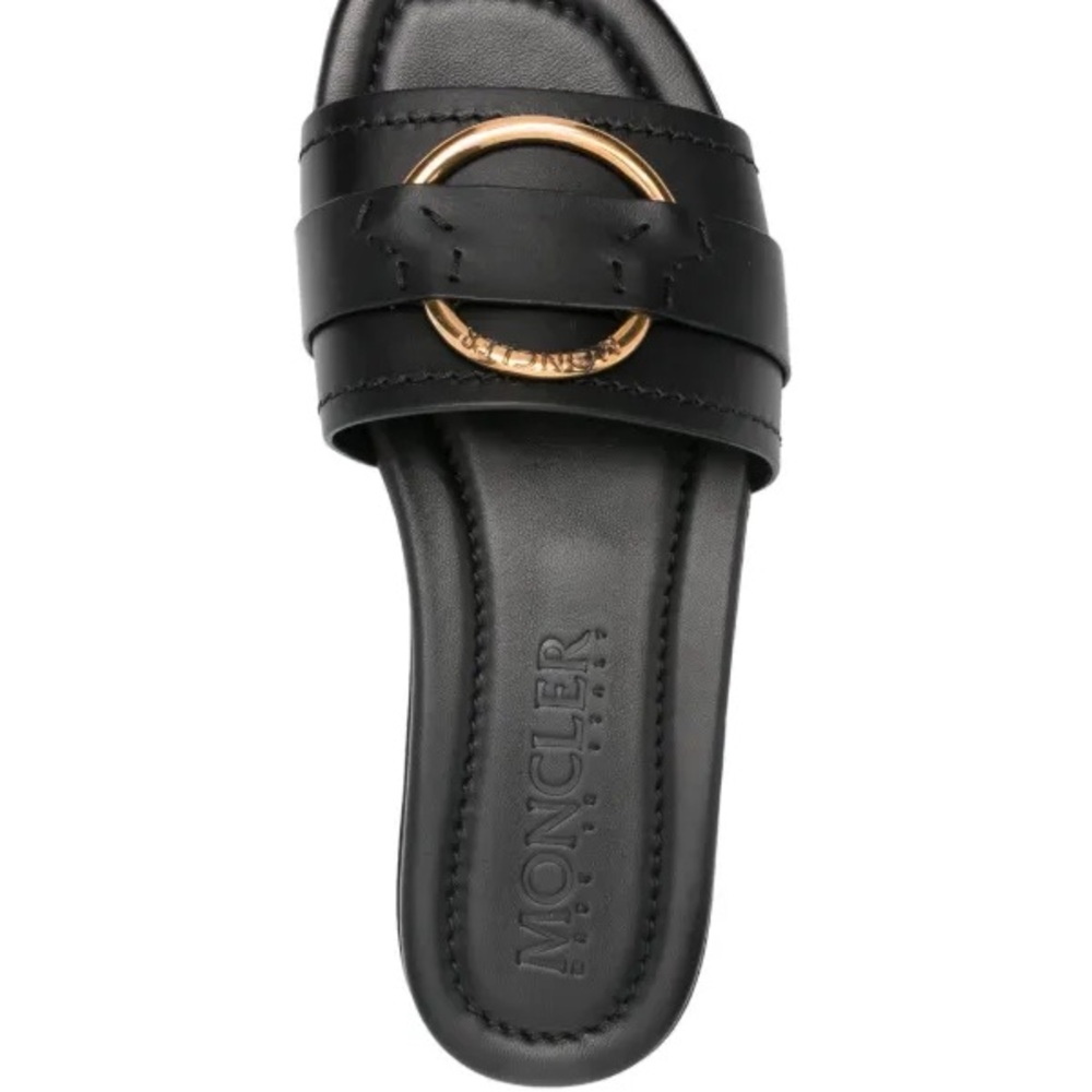 Moncler Black and Gold Bell Slide Leather Sandal